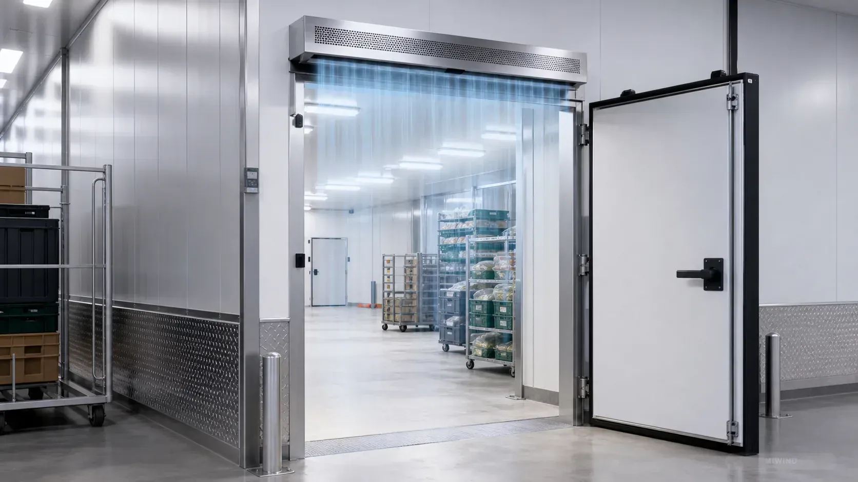 Cold room doorway with temperature separation airflow
